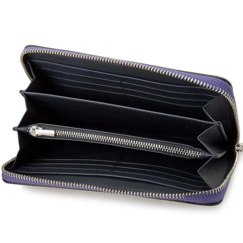COACH C4452 Long Zip Around Wallet Signature Canvas Sport Purple with Detachable Wrist Strap