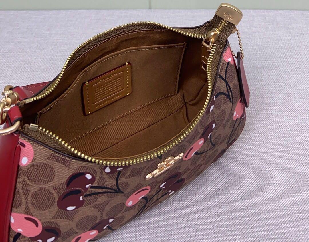 Coach Teri Shoulder Bag Signature Canvas with Cherry Print Tan Brown NW
