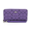 COACH C4452 Long Zip Around Wallet Signature Canvas Sport Purple with Detachable Wrist Strap